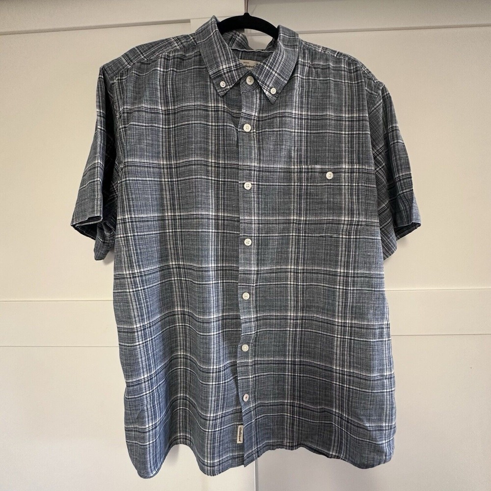 Weatherproof‎ Vintage Mens Short Sleeve Linen Woven Casual Shirt Blue XXL